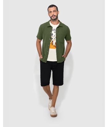 Bermuda Chino Masculina Cadarço Frontal Em Sarja Com Elastano - ENFIM