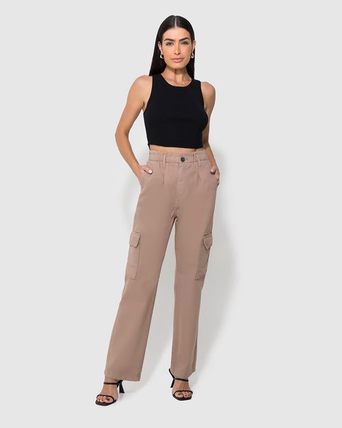Calça Feminina Reta 90's Bolso Cargo Em Sarja - ENFIM