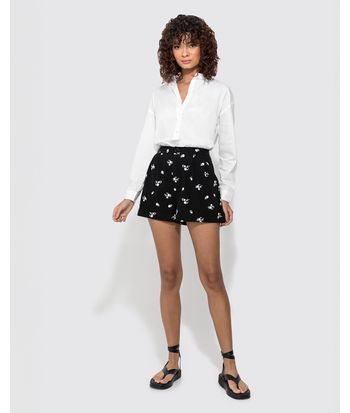 Shorts Feminino Alfaiataria Em Algodão Bordado - ENFIM