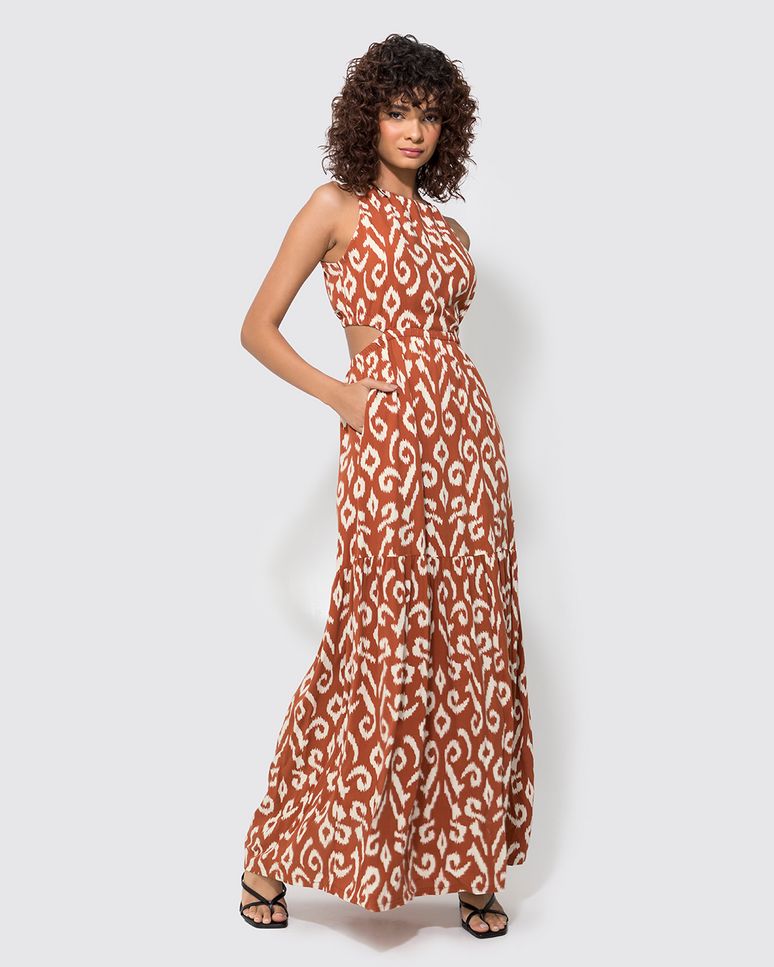 Vestido Longo Feminino Estampado Com Bolso Lateral Em Viscose - ENFIM