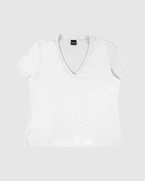 T-Shirt Feminina Slim Decote V Em Algodão - ENFIM