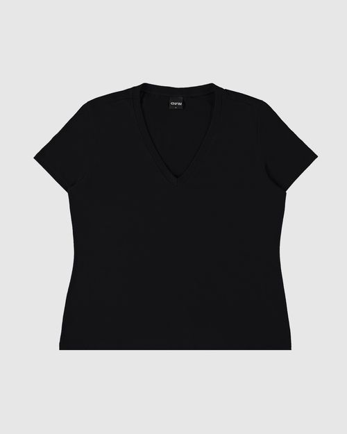 T-Shirt Feminina Slim Decote V Em Algodão - ENFIM
