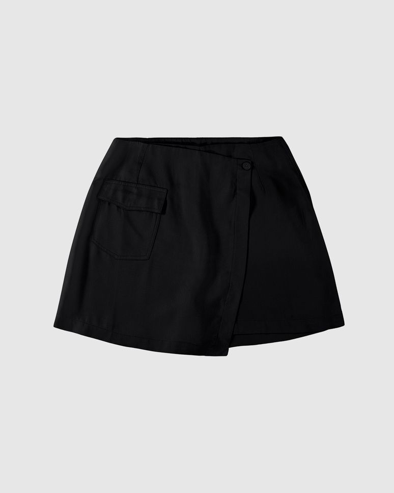 Shorts Saia Feminino Transpassado Com Bolso Em Liocel - ENFIM