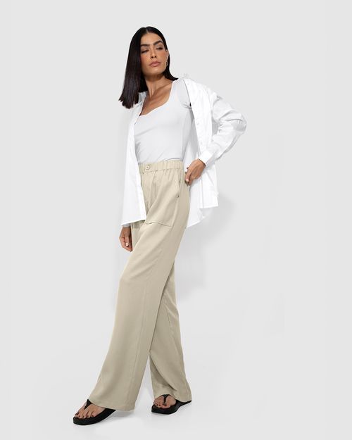 Calça Reta Feminina Bolso Frontal Em Liocel - ENFIM