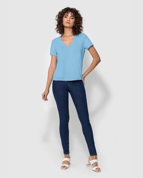 T-Shirt Feminina Slim Decote V Em Algodão - ENFIM