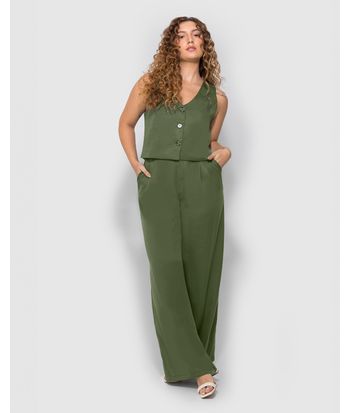Calça Wide Leg Feminina Cinto Removível Em Liocel - ENFIM