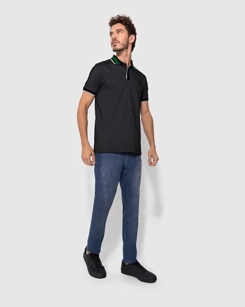 Camisa Polo Masculina Gola Listrada Em Malha Geométrica - ENFIM