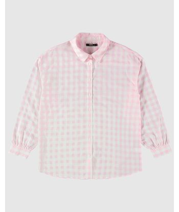Camisa Feminina Ampla Manga Longa Estampa Quadriculada - ENFIM