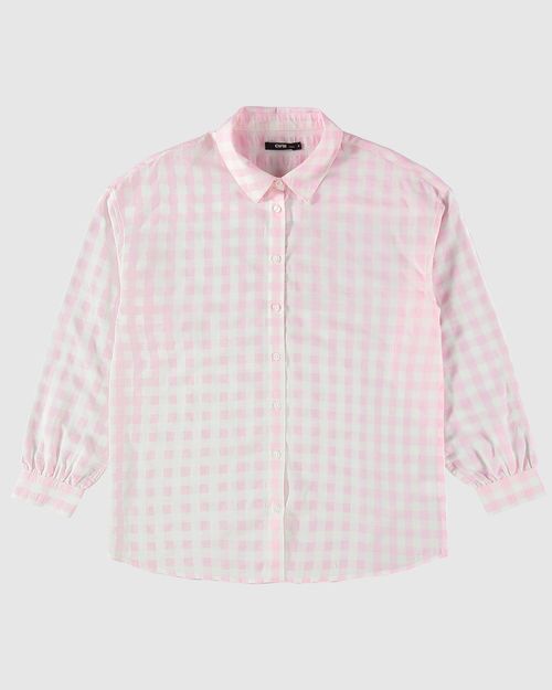 Camisa Feminina Ampla Manga Longa Estampa Quadriculada - ENFIM