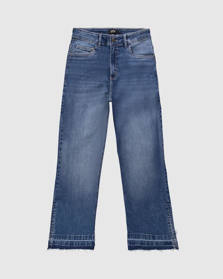 Calça Feminina Reta Cropped Barra Desfiada Em Jeans Com Elastano - ENFIM