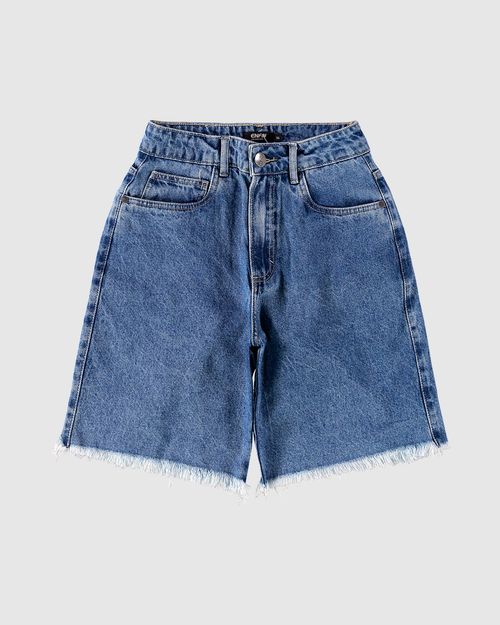 Bermuda Feminina Alongada Jorts Barra Desfiada Jeans 100% Algodão - ENFIM