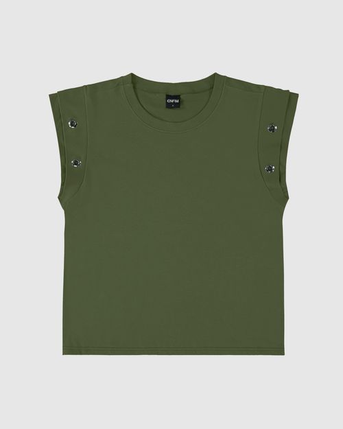 T-Shirt Feminina Muscle Tee Mangas Com Ilhóses Em Algodão - ENFIM