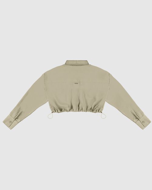 Camisa Cropped Feminina Com Regulador Frontal Em Liocel Sarjado - ENFIM