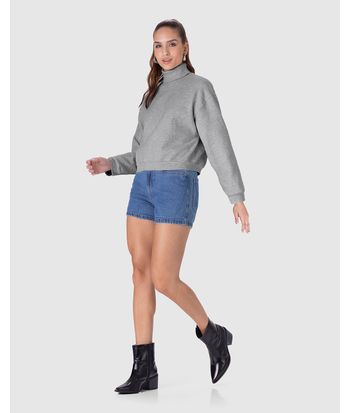 Blusão Básico Feminino Gola Alta Manga Longa Em Moletom Flanelado