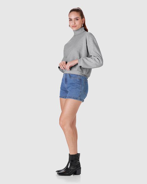 Blusão Básico Feminino Gola Alta Manga Longa Em Moletom Flanelado
