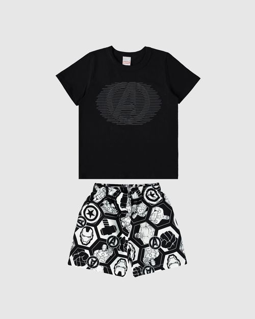 Conjunto Infantil Menino Bermuda Estampada Avengers Micofibra Malwee Kids