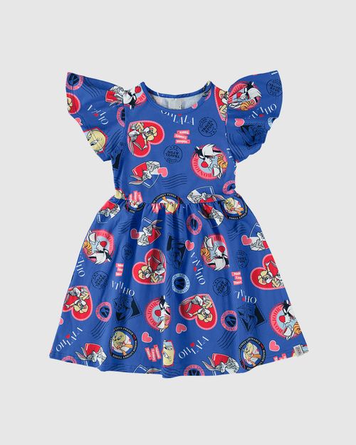 Vestido Infantil Rodado Looney Tunes Em Algodão Malwee Kids