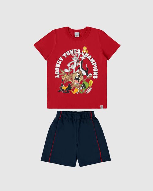 Conjunto Infantil Menino Champions Looney Tunes Em Algodão Malwee Kids