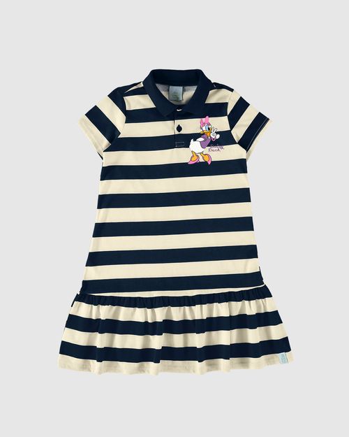 Vestido Polo Infantil Listrado Pato Donald Em Algodão Malwee Kids