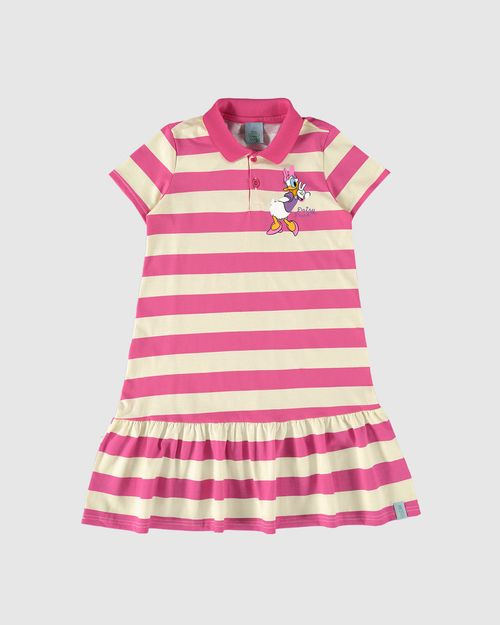 Vestido Polo Infantil Listrado Pato Donald Em Algodão Malwee Kids