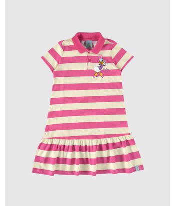Vestido Polo Infantil Listrado Pato Donald Em Algodão Malwee Kids