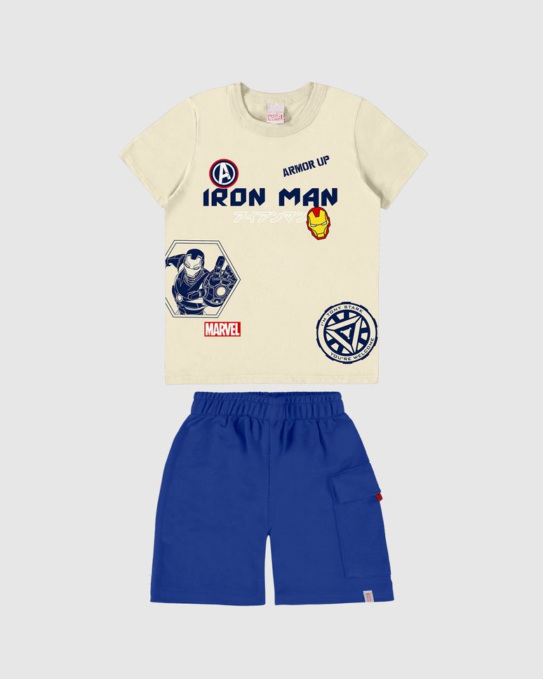 Conjunto Infantil Menino Camiseta Iron Man Avengers Em Algodão Malwee Kids