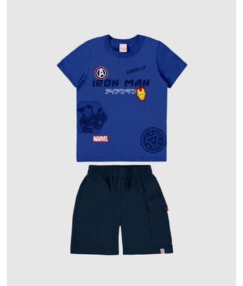 Conjunto Infantil Menino Camiseta Iron Man Avengers Em Algodão Malwee Kids