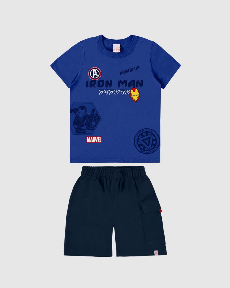 Conjunto Infantil Menino Camiseta Iron Man Avengers Em Algodão Malwee Kids