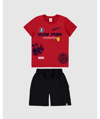 Conjunto Infantil Menino Camiseta Iron Man Avengers Em Algodão Malwee Kids
