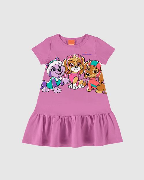 Vestido Infantil Com Babado Patrulha Canina Em Algodão Malwee Kids