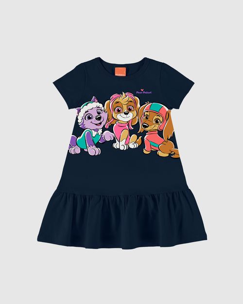 Vestido Infantil Com Babado Patrulha Canina Em Algodão Malwee Kids