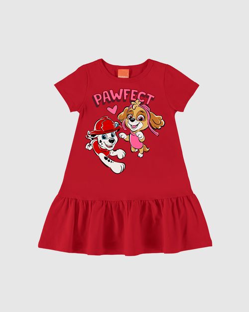 Vestido Infantil Com Babado Patrulha Canina Em Algodão Malwee Kids