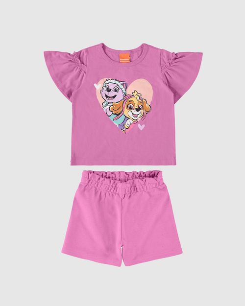 Conjunto Infantil Menina Manga Babado Patrulha Canina Algodão Malwee Kids
