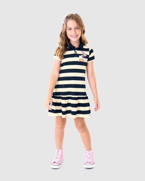 Vestido Polo Infantil Listrado Pato Donald Em Algodão Malwee Kids