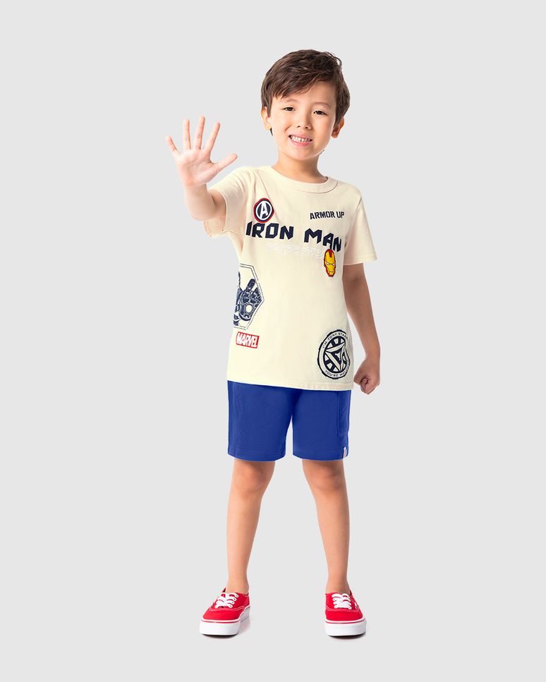 Conjunto Infantil Menino Camiseta Iron Man Avengers Em Algodão Malwee Kids