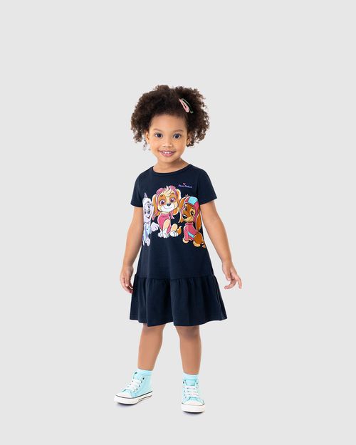 Vestido Infantil Com Babado Patrulha Canina Em Algodão Malwee Kids