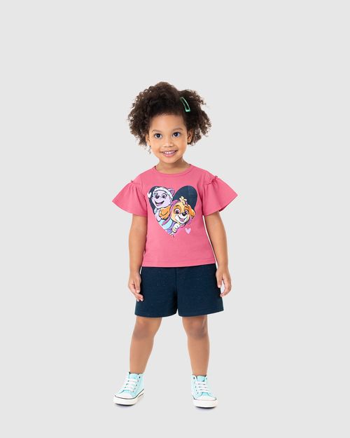 Conjunto Infantil Menina Manga Babado Patrulha Canina Algodão Malwee Kids