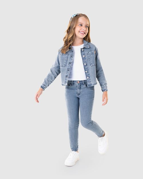 Jaqueta Infantil Menina Ampla Barra Arredondada Jeans Moletom Malwee Kids