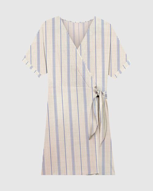 Vestido Feminino Transpassado Listrado Em Viscolinho