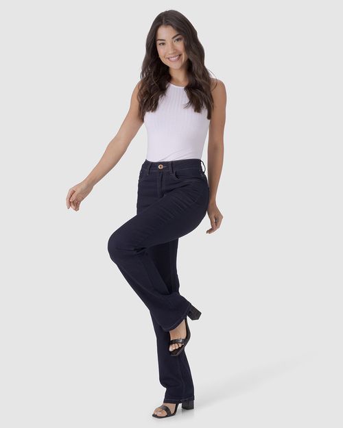 Calça Reta Feminina Cintura Média Em Flex Jeans