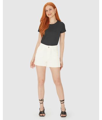 Shorts Feminino Cintura Alta Em Sarja Com Elastano