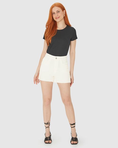Shorts Feminino Cintura Alta Em Sarja Com Elastano
