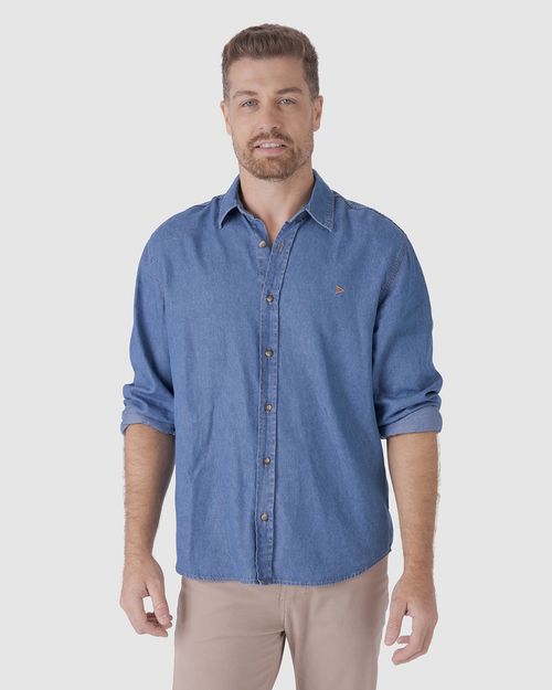 Camisa Masculina Tradicional Manga Longa Em Jeans Leve Soft