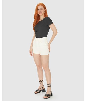 Shorts Feminino Cintura Alta Em Sarja Com Elastano