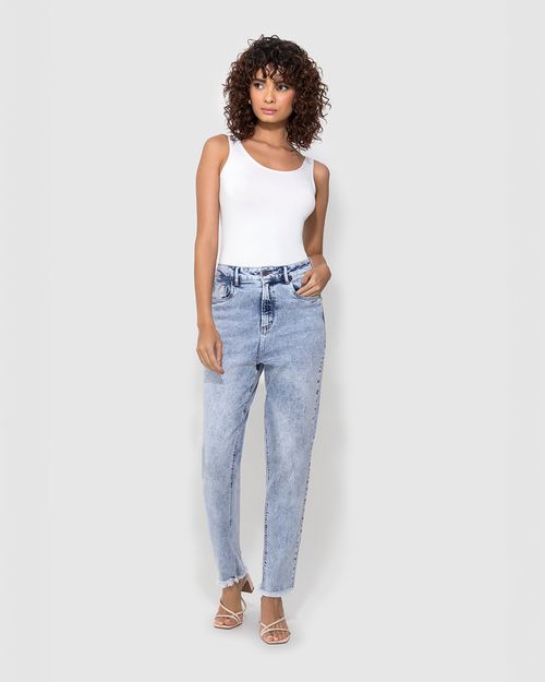 Calça Mom Feminina Com Barra Desfiada Em Jeans Com Elastano - ENFIM