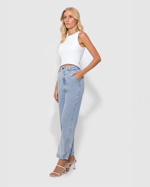 Calça Feminina Reta 90's Abertura Lateral Em Jeans Com Elastano - ENFIM