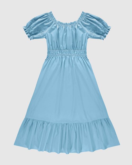 Vestido Midi Feminino Manga Com Bordado Em Tricoline - ENFIM