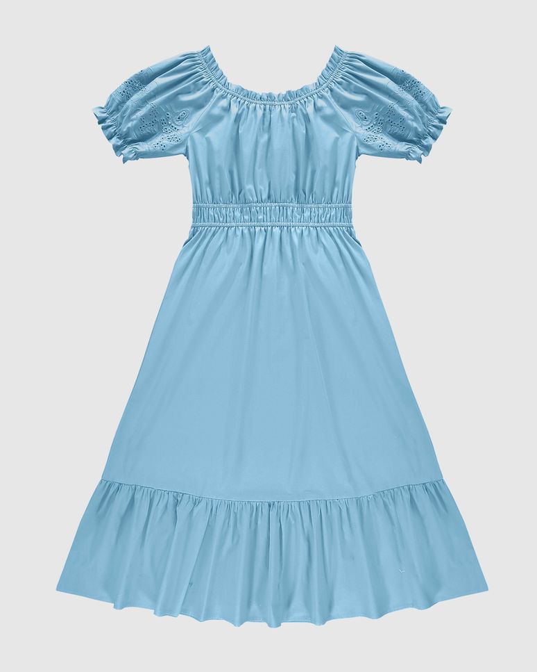 Vestido Midi Feminino Manga Com Bordado Em Tricoline - ENFIM