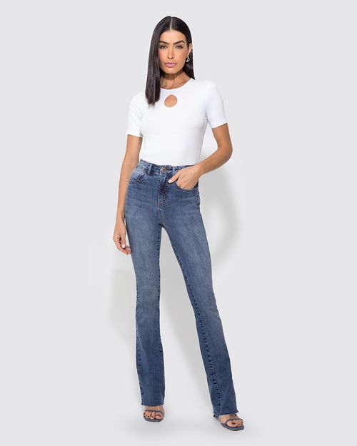 Calça Feminina Bootcut Cintura Alta Em Jeans Com Elastano - ENFIM