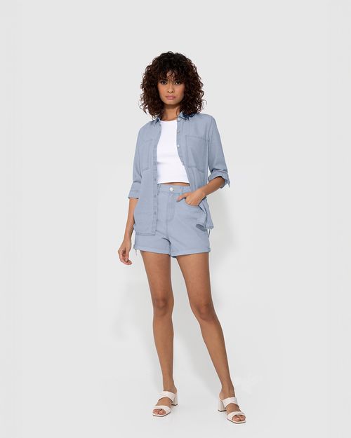 Shorts Feminino Mom Bolso Funcional Em Jeans 100% Algodão - ENFIM
